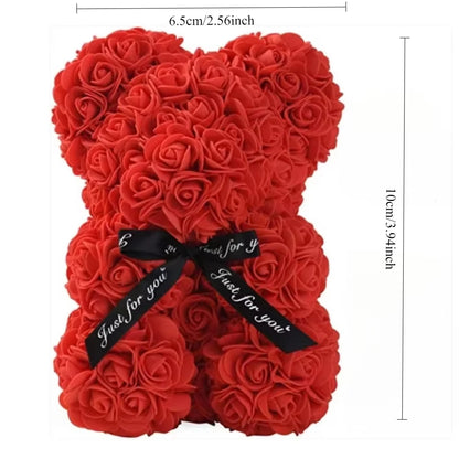 Artificial Eternal Rose Teddy Bear – Handmade Foam Flower Bear