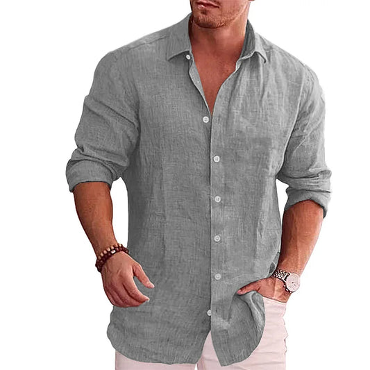 Men's Long Sleeve Casual Linen Shirt