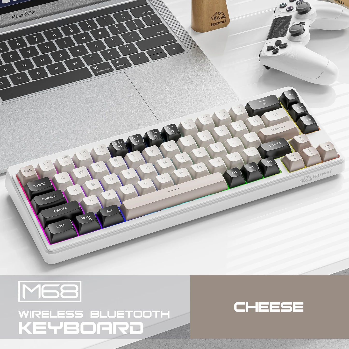 Kabellose mechanische Tastatur, Bluetooth, Dualmodus, Hot-Swap-fähig, Mini, 68 Tasten, roter Schalter, für PC, PS4, Xbox, iPhone, iPad