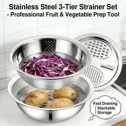 Multifunctional 3‑in‑1 Vegetable Slicer Grater & Colander