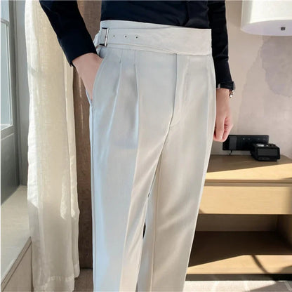 Men’s Classic Slim Fit Office Trousers - High Waist Vintage Pants