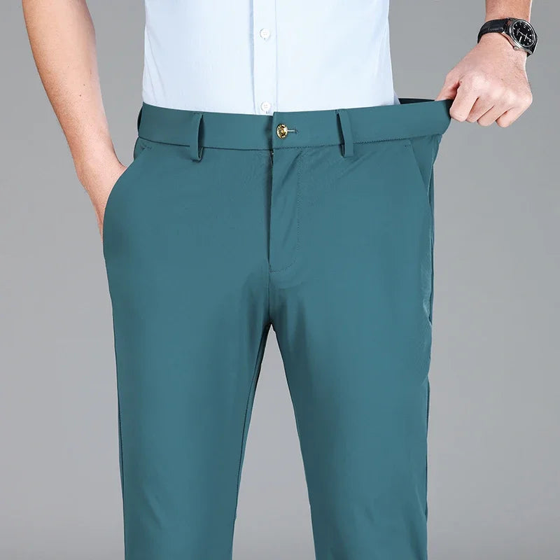 Men's Ice Silk High Waist Slim Fit Suit Pants