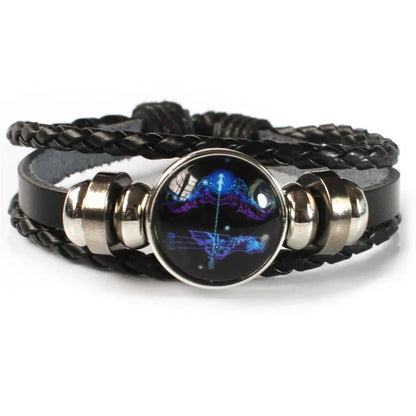 Unisex-Armband mit den 12 Sternzeichen – Leuchtendes, mehrlagiges Lederarmband mit Anhängern