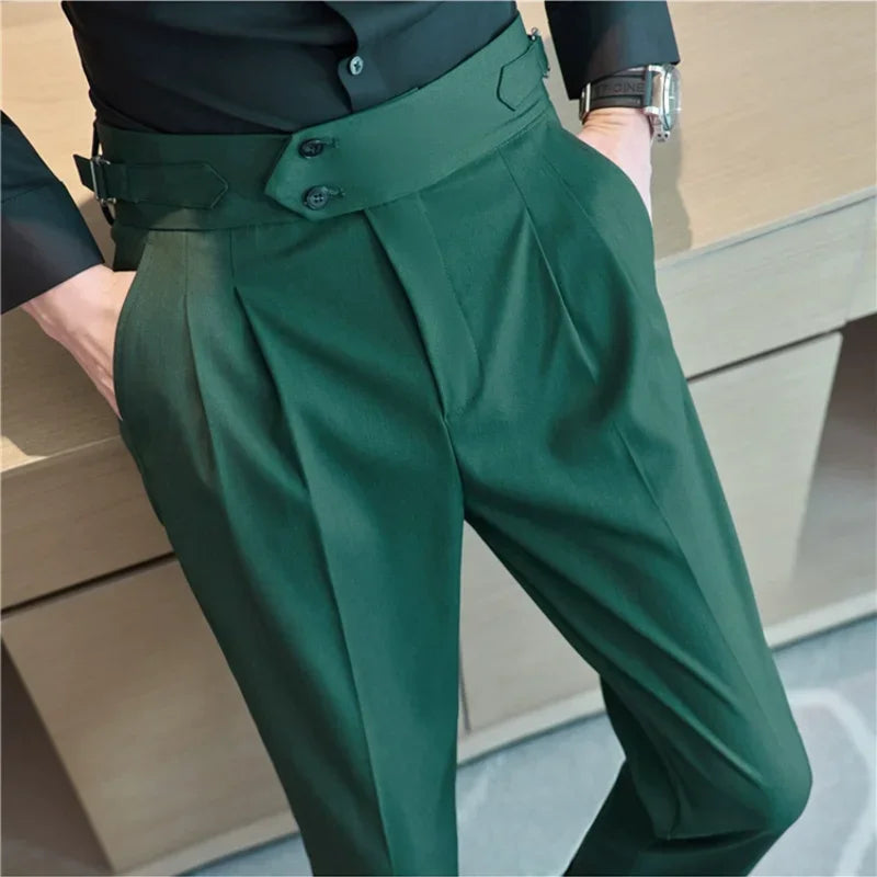 Men’s Classic Slim Fit Office Trousers - High Waist Vintage Pants