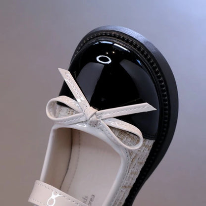 Kinder-Lederschuhe mit Patchwork-Schleife – Prinzessin Mary Jane Schuhe 