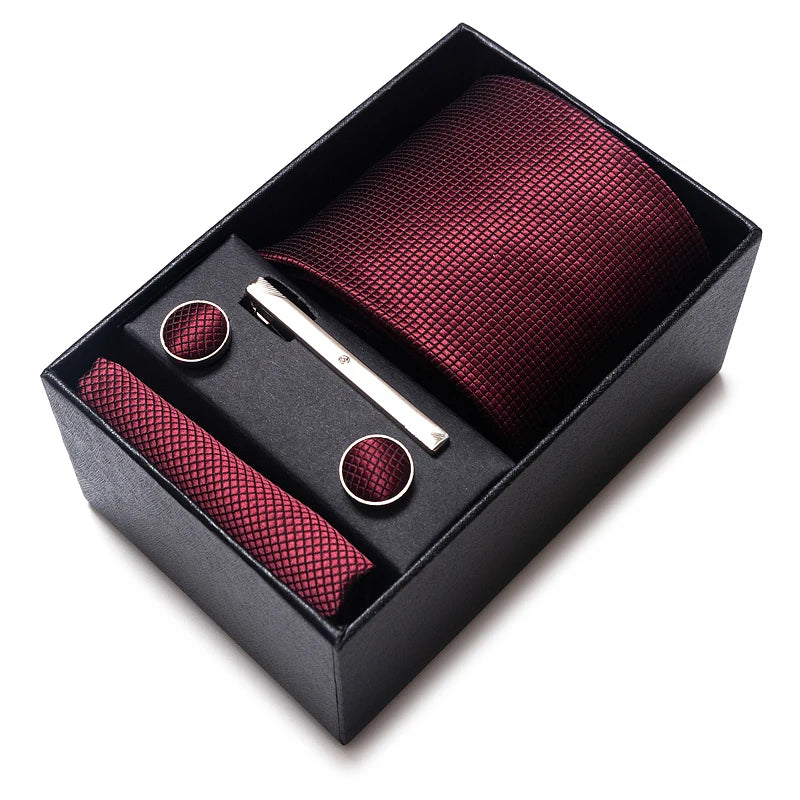 Krawatten-Einstecktuch-Manschettenknopf-Set für Herren