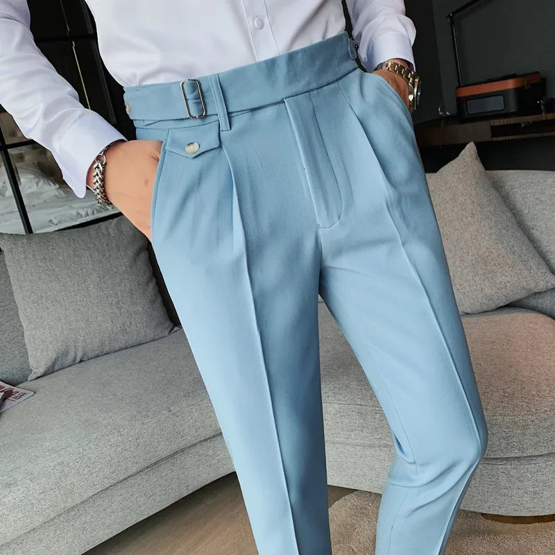 High Waist Solid Slim Fit Men’s Trousers