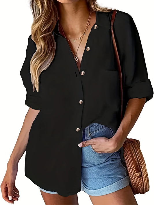 Damen-Hemd mit Knopfleiste, lässig, langärmelig, lockere Bluse, Tops