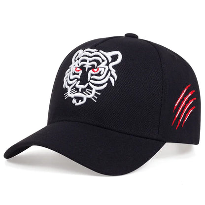 Schwarze Mütze mit Tiger-Stickerei