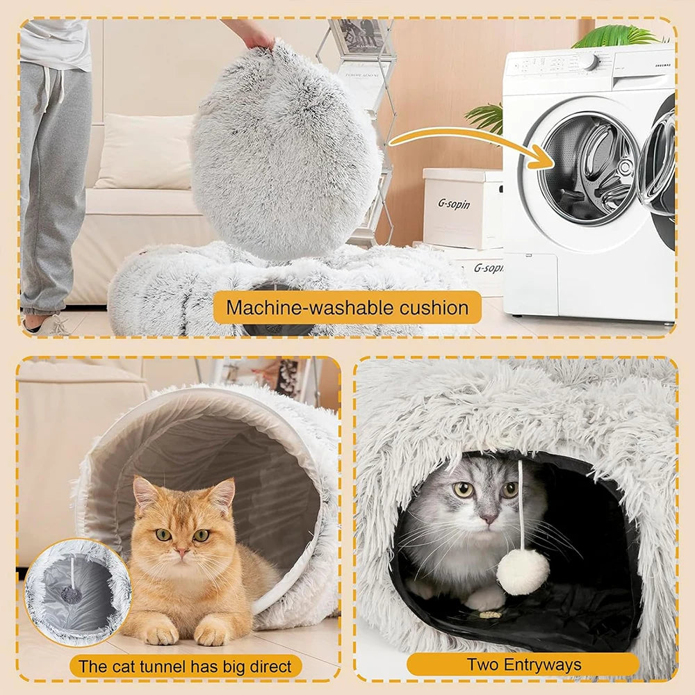 Multifunktionales Plüsch-Donut-Tunnel-Katzenbett 