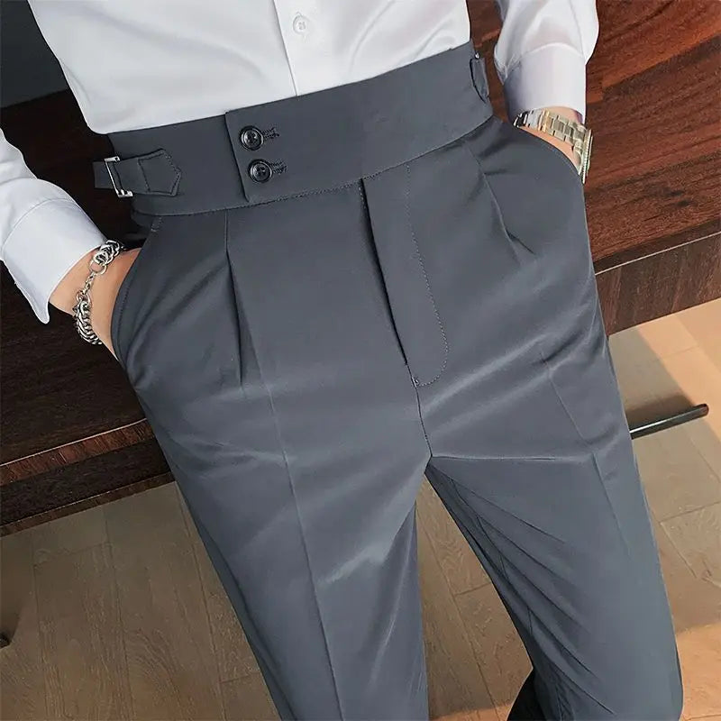 British Style Slim Fit Men's Solid Trousers