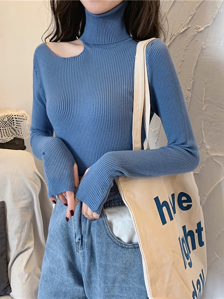 Lace Ruffle Turtleneck Sweater for Women's