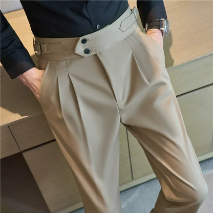 High Waist Solid Slim Fit Men’s Trousers