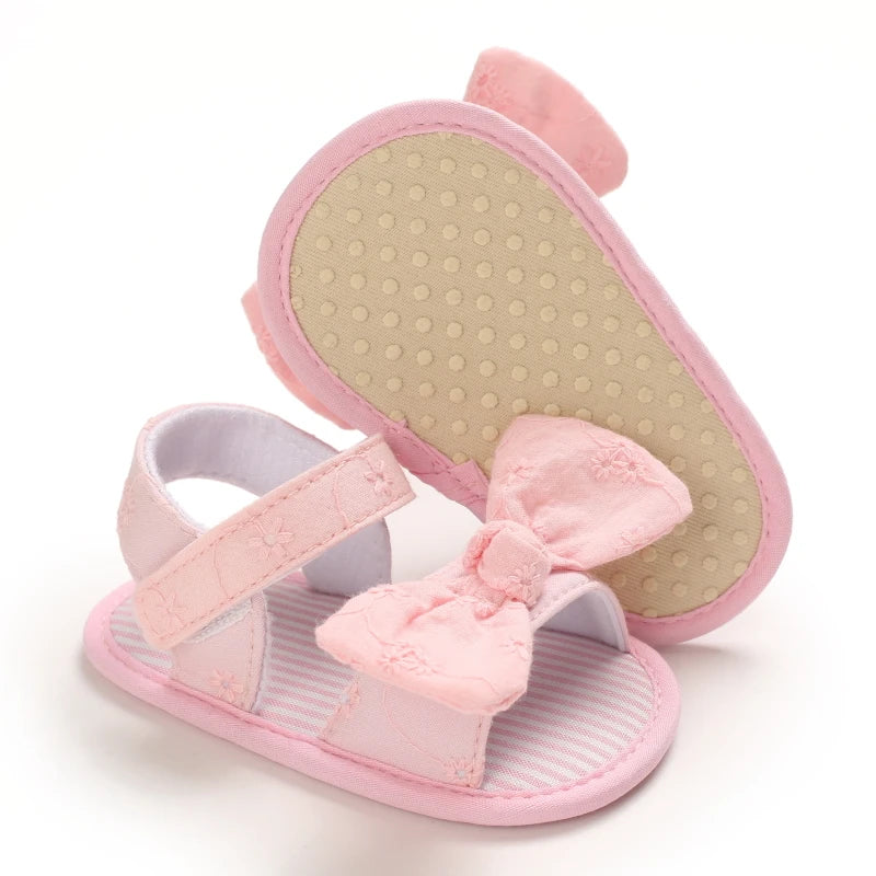Baby Mädchen Sandalen mit Schleife, atmungsaktiv, flach, Prinzessin, weiche Sohle