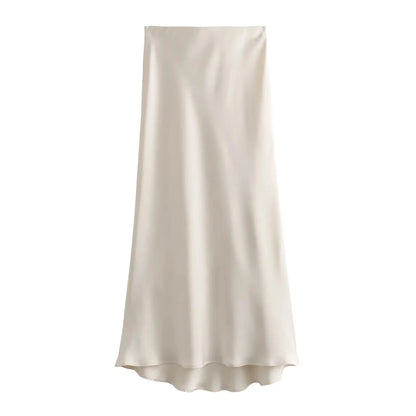 Women's High Waist Flowy A-Line Elastic Silky Skirts
