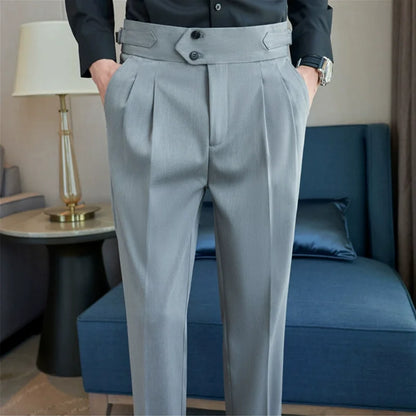 High Waist Solid Slim Fit Men’s Trousers