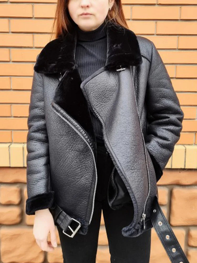 Winter Faux Leather Fur Jacket for Women