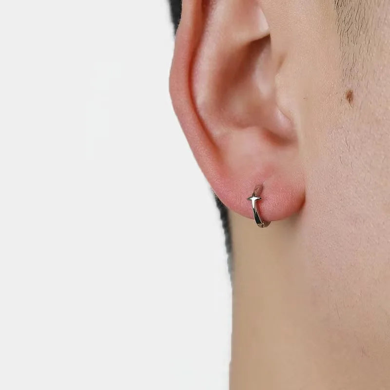 Boucles d'oreilles minimalistes en acier titane pour hommes - Goujons ronds noirs à goutte d'huile