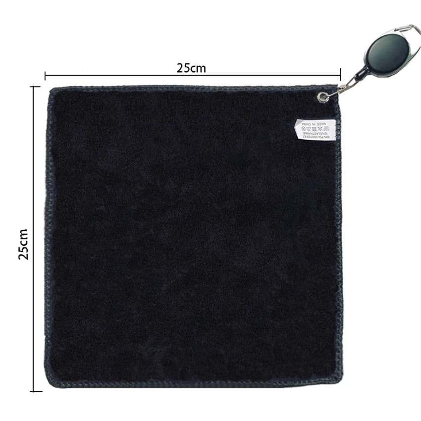 Serviette de golf en coton noir avec crochet rétractable