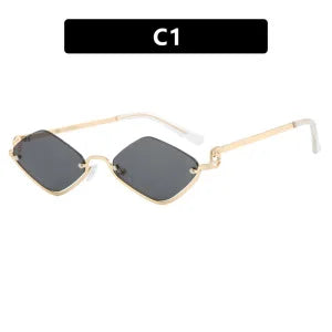 Women's Diamond Shape Metal Half Frame Sunglasses