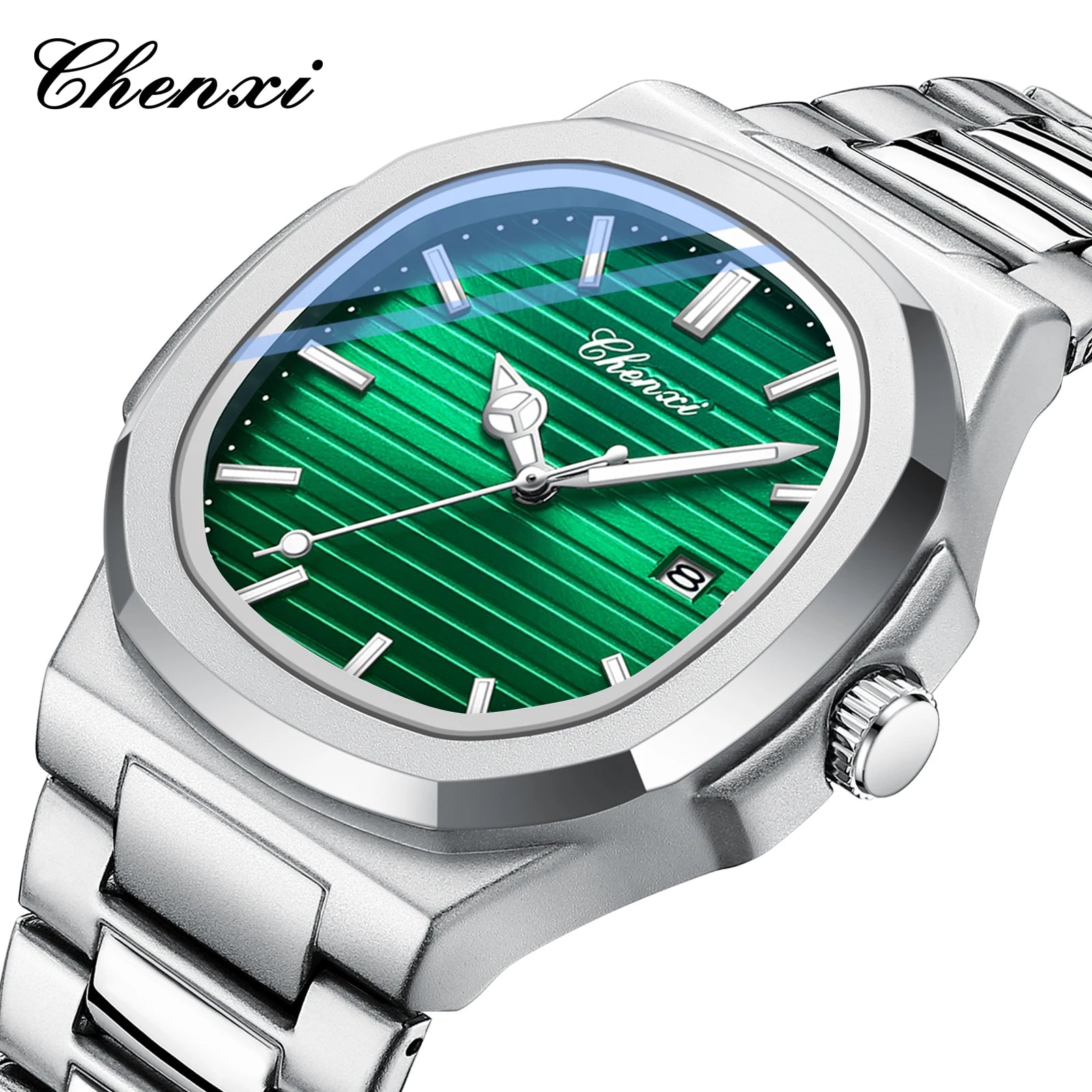 Wasserdichte Herrenuhr aus Edelstahl – Quadratisches Zifferblatt im Nautilus-Stil mit Leuchtmasse, Kalender und Datumsanzeige