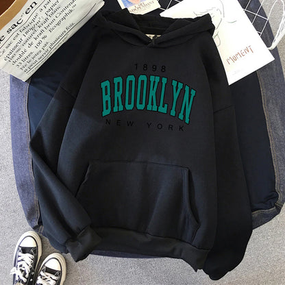 1898 Brooklyn New York Bedruckter Fleece-Kapuzenpullover für Damen