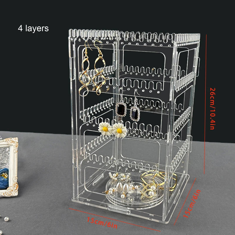 360° drehbarer Schmuckorganizer aus Acryl – Ohrringständer, Halsketten- und Armbandhalter