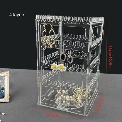 360° drehbarer Schmuckorganizer aus Acryl – Ohrringständer, Halsketten- und Armbandhalter