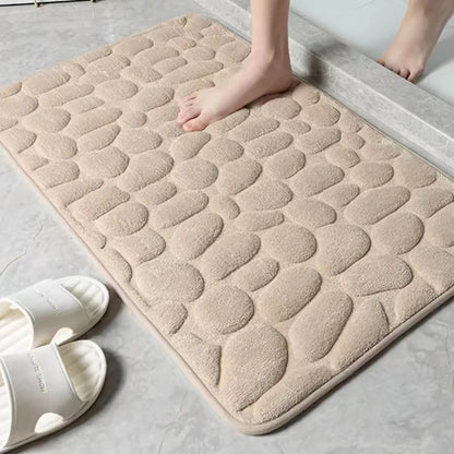 Fleece Embossed Stone Bathroom Floor Mat Water Absorbing and Foot Mat Non-slip Bathroom Floor Door Mat Supplies
