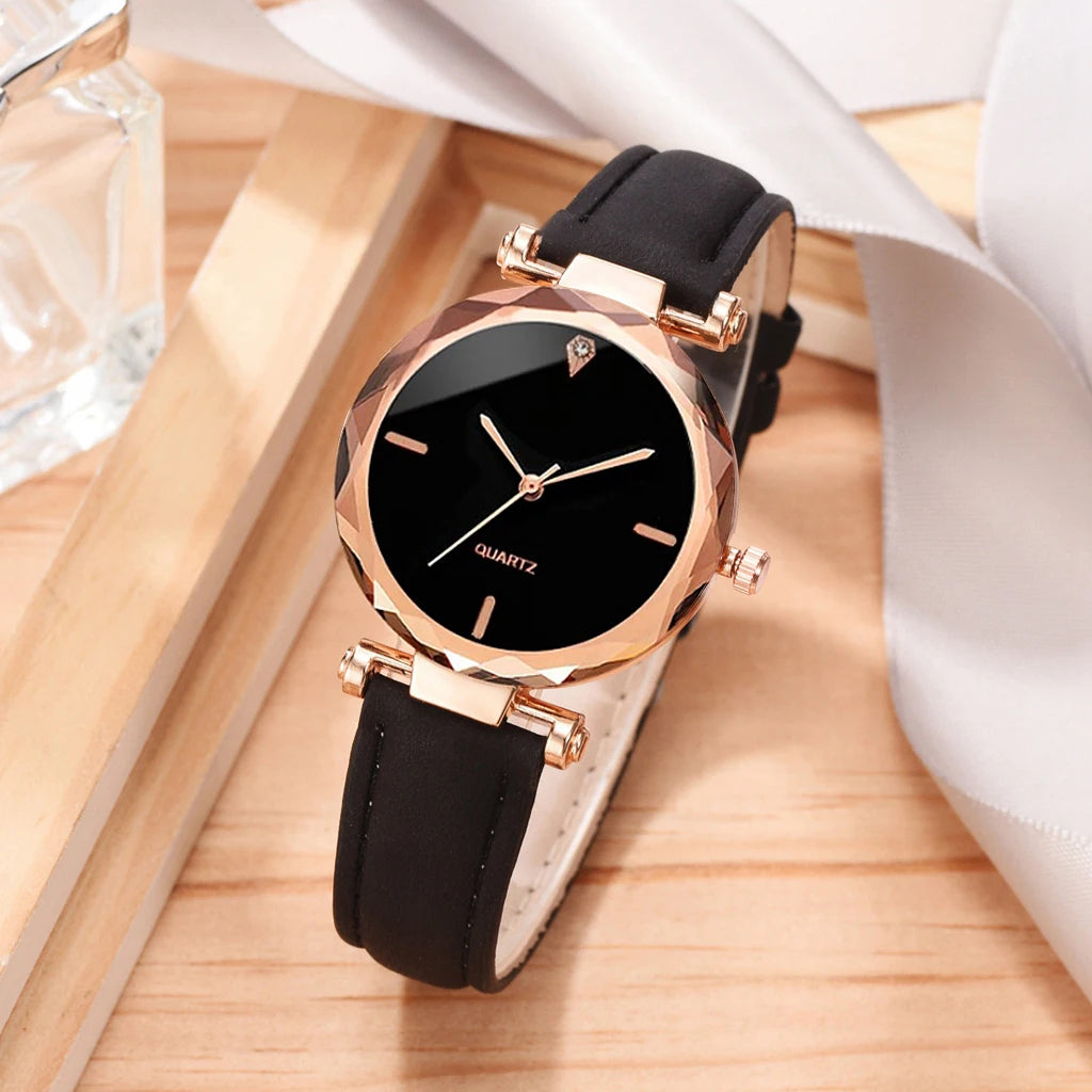 Women's Watch Set PU Leather Strap & Alloy Bracelet