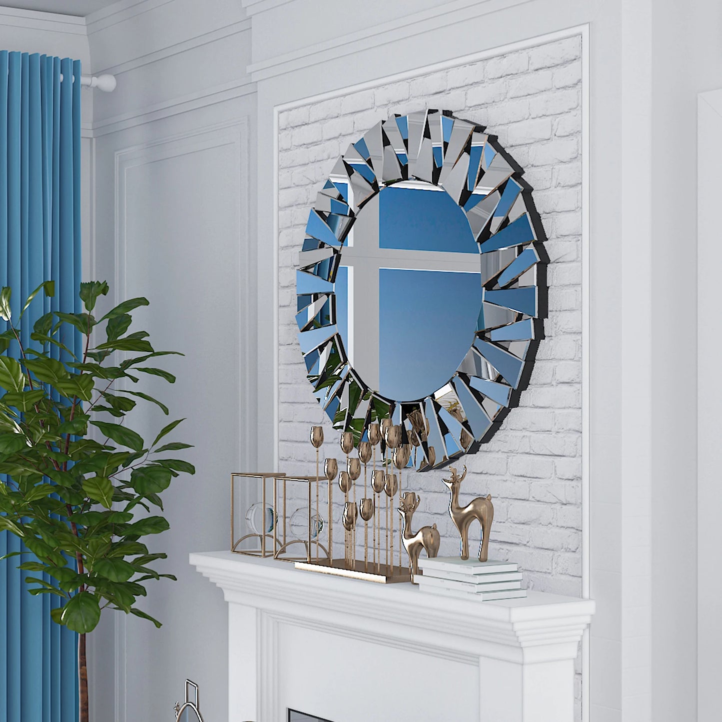 Miroir mural rond décoratif de 32 po avec accents argentés