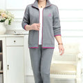 Gray purple top + gray pants 1