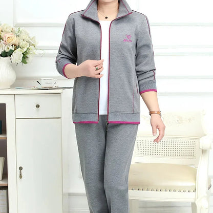 Women's Embroidered Zipper Autumn Winter Knitted Two Piece Set