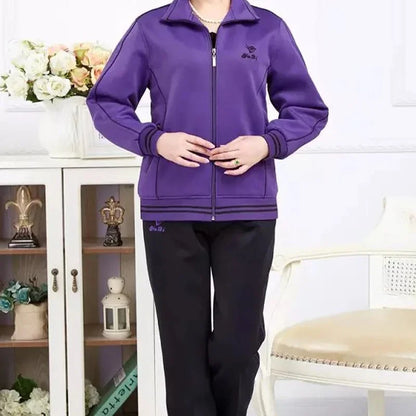Women's Embroidered Zipper Autumn Winter Knitted Two Piece Set
