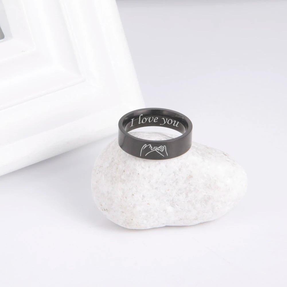 Bagues de promesse pour couple en acier inoxydable – Bague assortie gravée « Je t'aime »