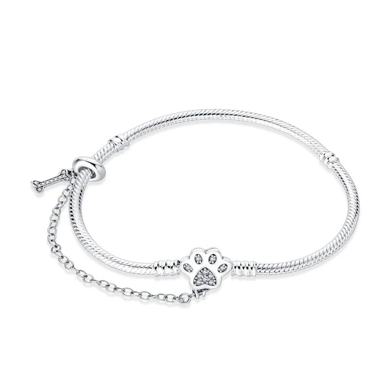 925 Sterling Silver Snake Chain Bracelet – Rose Gold Plated Charm Bead Bracelet for Women