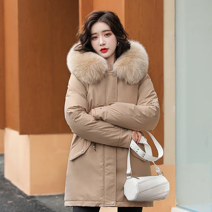 Women's Hooded Parka Fur Collar & Wool Liner Jacket