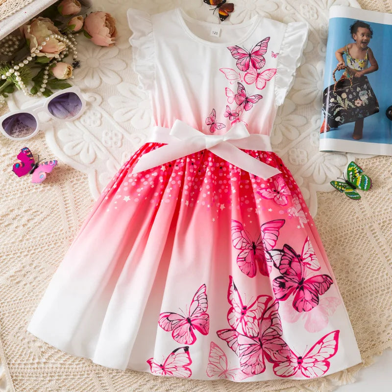 Blumenmädchen-Schmetterlings-Prinzessinnenkleid für Kinder – Partykleid aus Tüll mit Rüschenärmeln