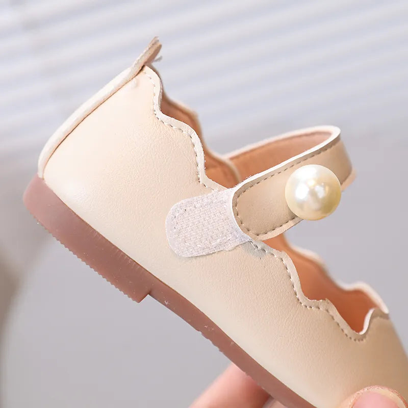 Kids Girl Pu Leather Pearl Shallow Shoes
