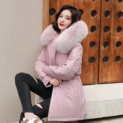 Women's Hooded Parka Fur Collar & Wool Liner Jacket