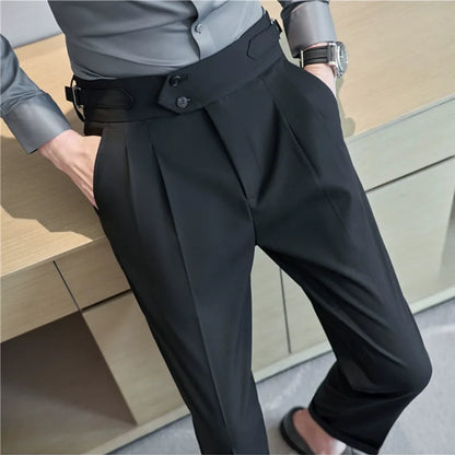 High Waist Solid Slim Fit Men’s Trousers