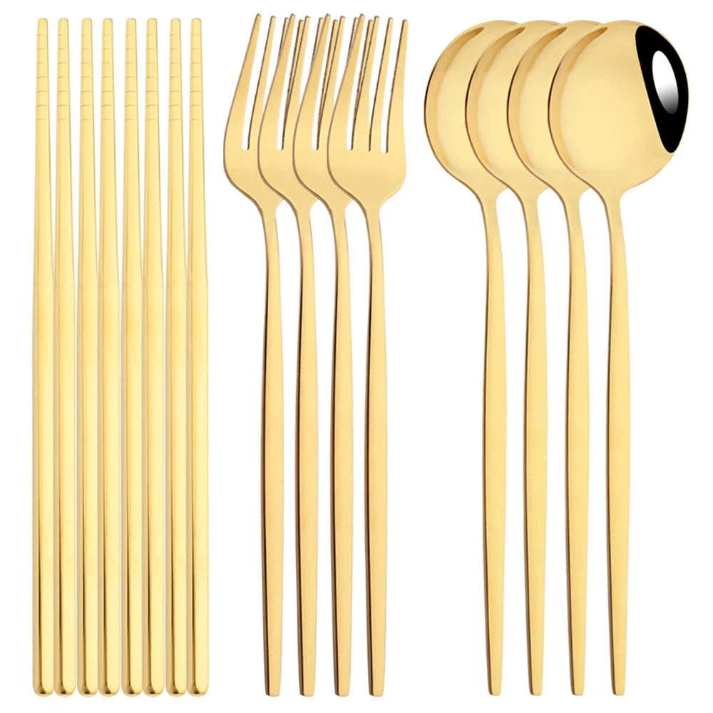 Edelstahl-Geschirrset in Gold und Grün