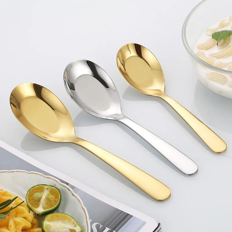 stainless steel flat spoon thickened eating spoon.