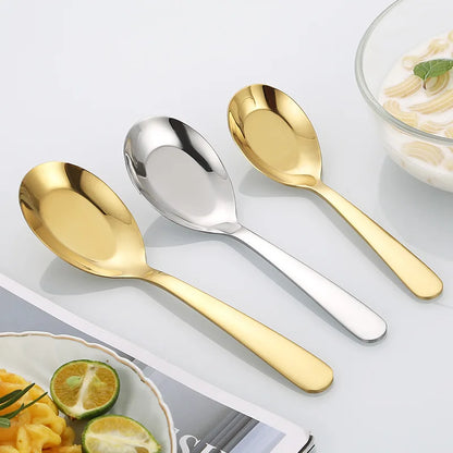 stainless steel flat spoon thickened eating spoon.
