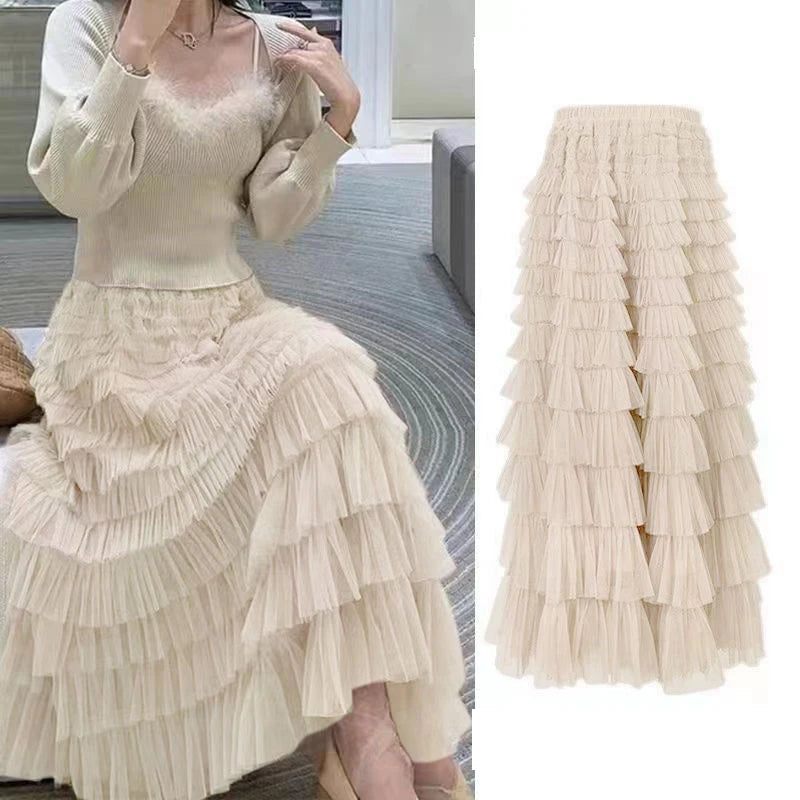 Women’s Maxi Tulle Skirt - Pleated Ruffle Mesh Skirt