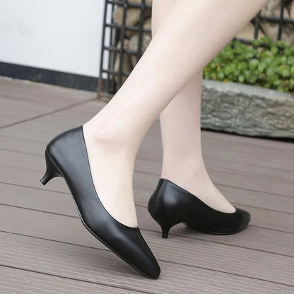 Leather Women Black White Wedding Shoes - Thin High Heels