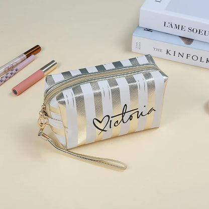 Womens Waterproof Striped Cosmetic Makeup Bag