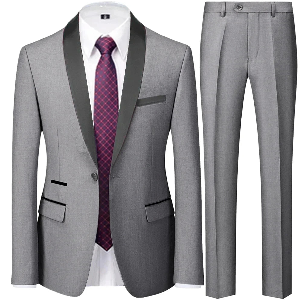 3 Pieces Set Men's Business Blazers Coat - Slim Fit Color Matching Collar Suit Jacket Pants Vest