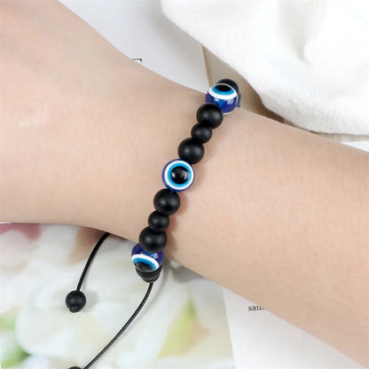 Unisex Black Matte Lava Bead Bracelet Blue Evil Eye Charm – Lucky Protection Bangle