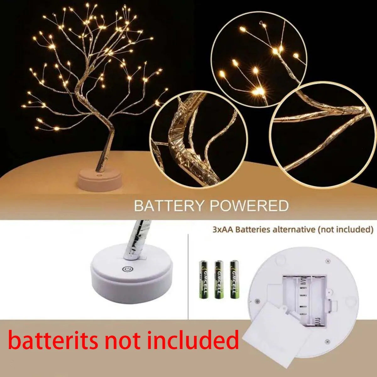 LED Warm White Tree Lights - USB/Battery Operated Starry Copper String Lights Lamps